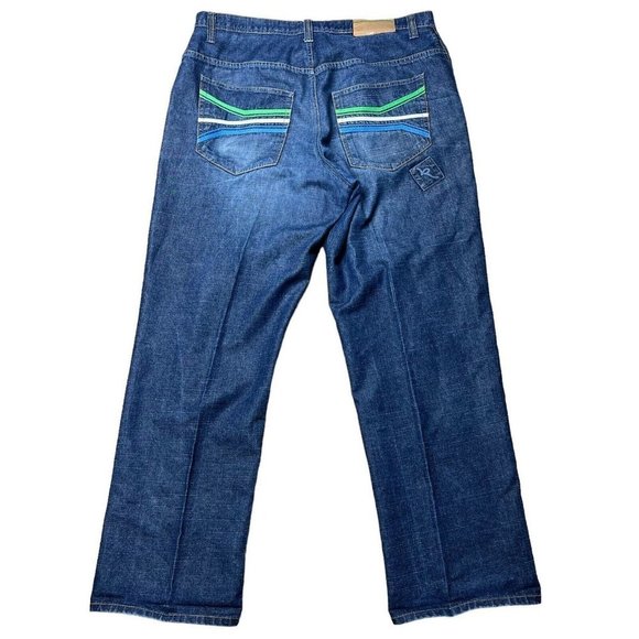 Vintage Rocawear Jeans Mens 40x34 Blue Baggy Wide Leg Hip Hop Embroidered Y2K